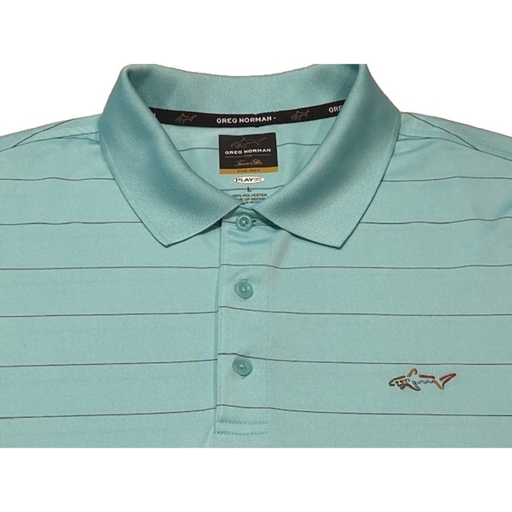 Greg Norman for Tasso Elba Mens Five Iron Play Dry Striped Blue Golf Polo Size L